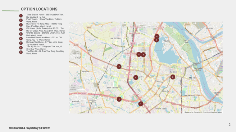 Map of shortlisted options